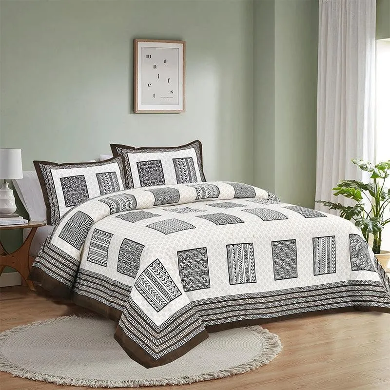 Truptii Printed Cotton Bedsheet (White,Grey) - 180 TC media 1