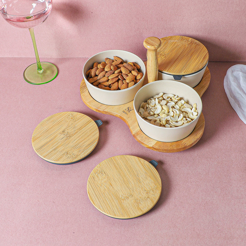 Nava Snack Bowl With Tray (White) - Four Piece Set media 3