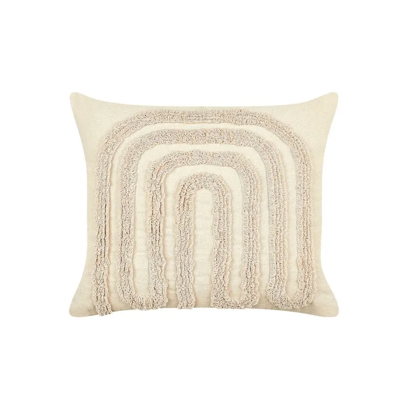 Single off-white tufted cushion cover shown against a white background.