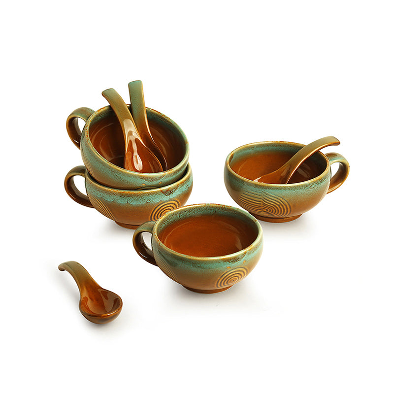 Kalika Handglazed Ceramic Soup Bowl With Spoon (Beige/320 mL Each) - Eight Piece Set image 3