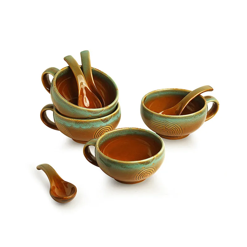 Kalika Handglazed Ceramic Soup Bowl With Spoon (Beige/320 mL Each) - Eight Piece Set media 3