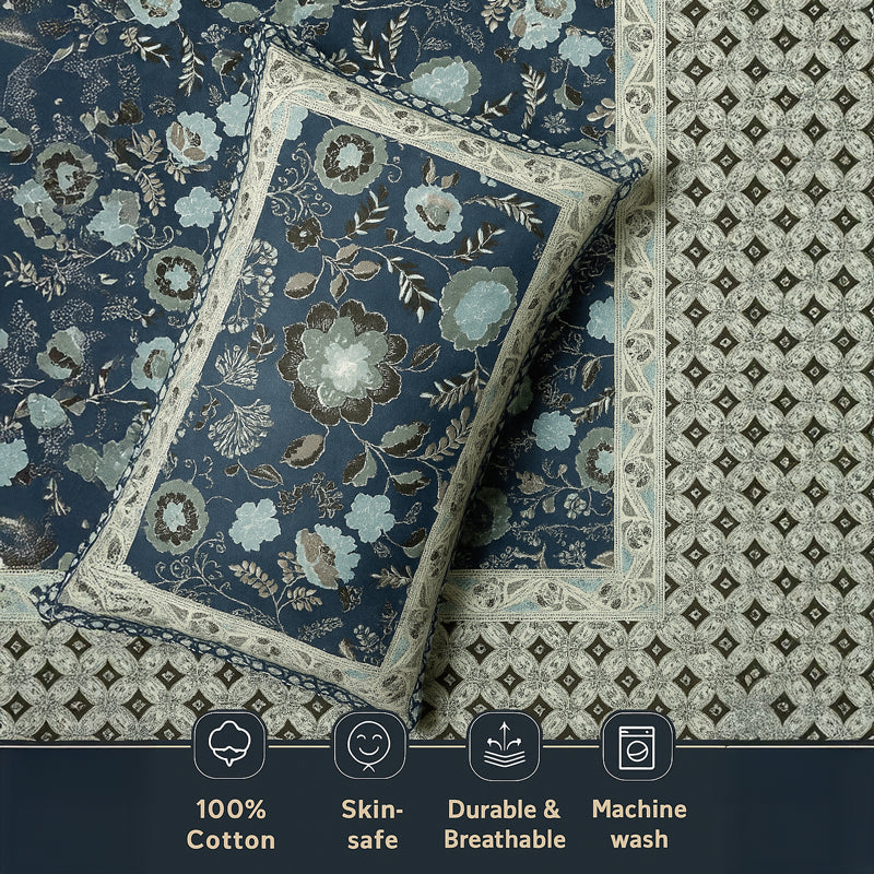 Paloma Printed Cotton Bedsheet (Blue) - 240 TC media 6