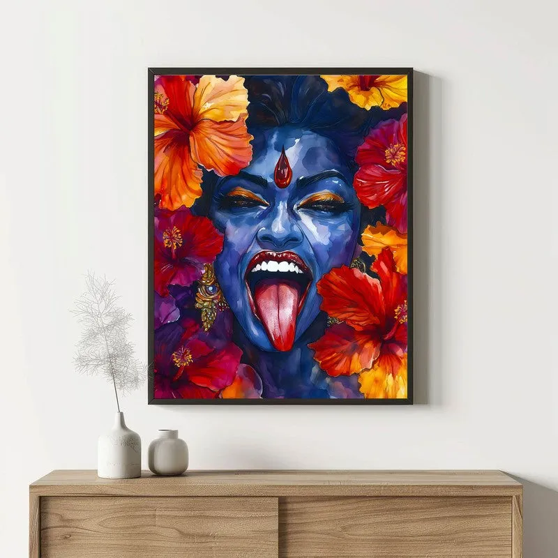Mahakali Spiritual Archival Paper Wall Painting With Frame - Black media 1