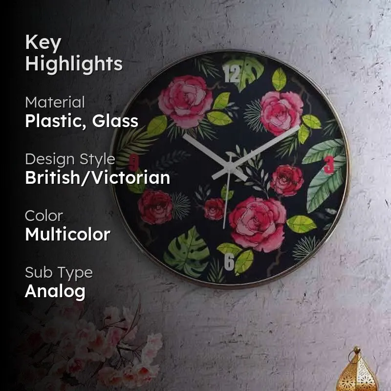 Misty Morning Blue Roses Wall Clock media 2