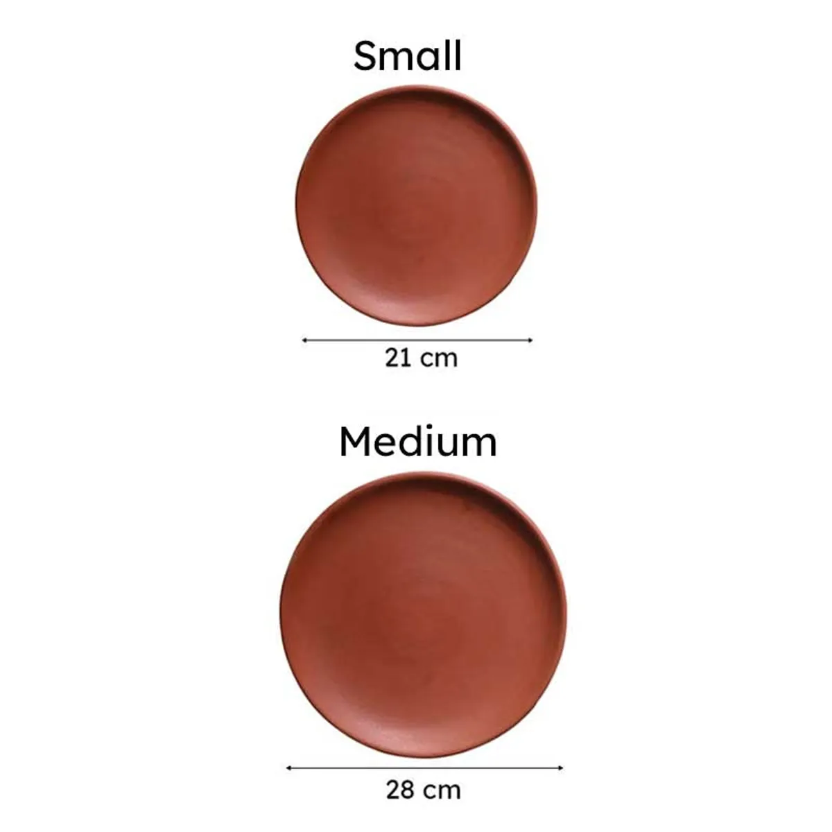 Single round terracotta wall plate shown for Small and Large size comparison