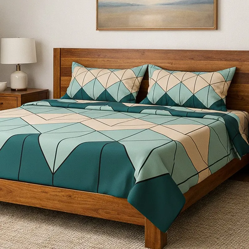 Mosaic Abstract Microfiber Bedsheet (Blue & Peach) - 110 GSM media 3