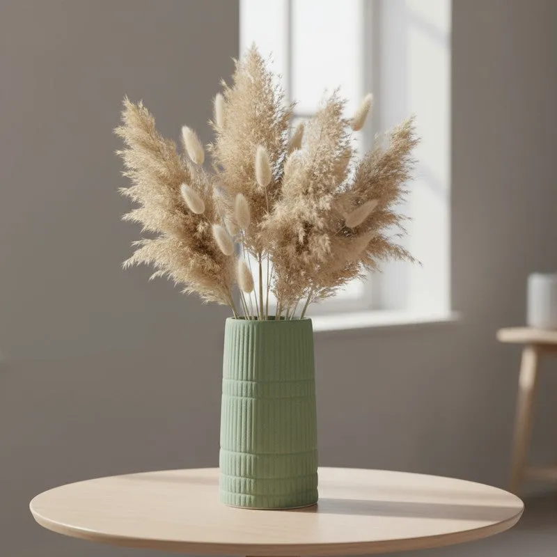 Sage Calm Ribbed Ceramic Vase media 1