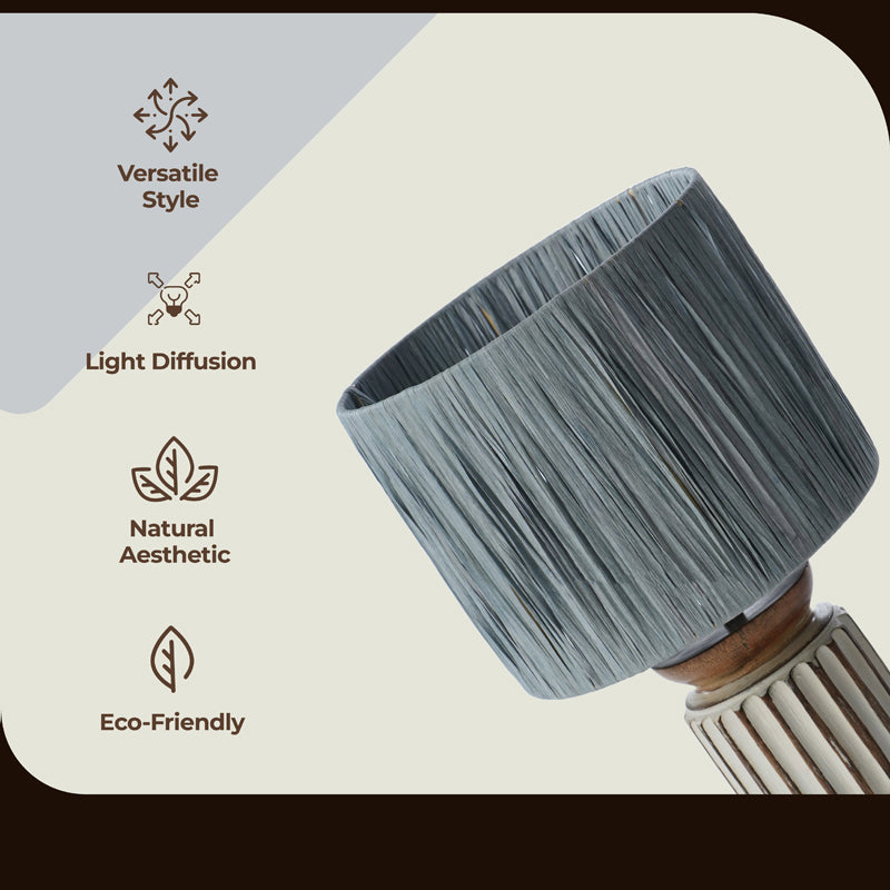 Lucen Boho Mango Wood Table Lamp - OffWhite,Blue media 4