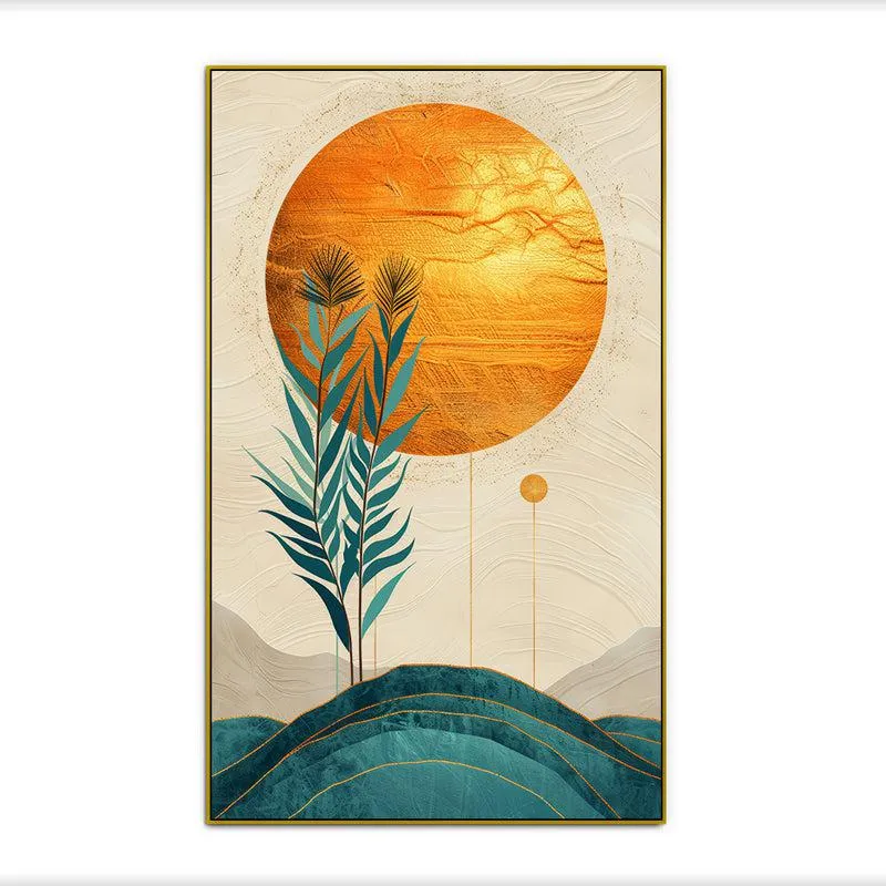 Sunset Indigo Branch Floral Canvas Wall Painting With Frame - Gold media 4