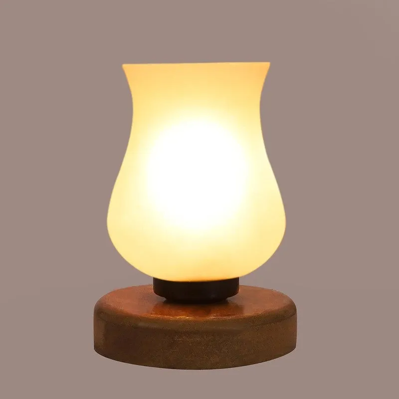 Gleamir Glass Table Lamp With Wooden Base - White media 7