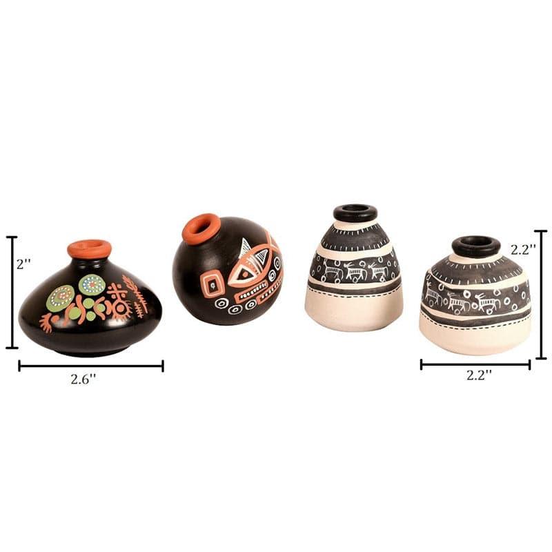 Pelu Grided Wooden Wall Shelf With Warli Pot - Five Piece Set media 6