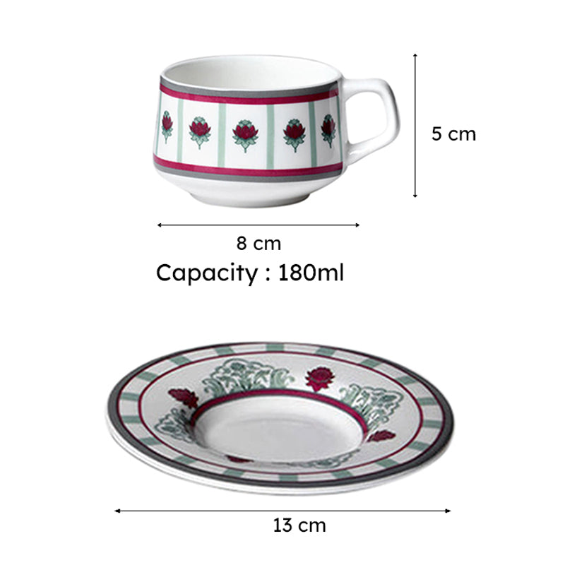 India Circus Cherrywood Bone Chine Cup And Saucer Set (180 mL Each) - Set of Six media 7
