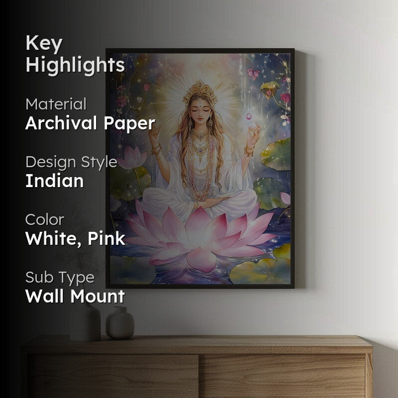 Adilakshmi Spiritual Archival Paper Wall Painting With Frame - Black media 2