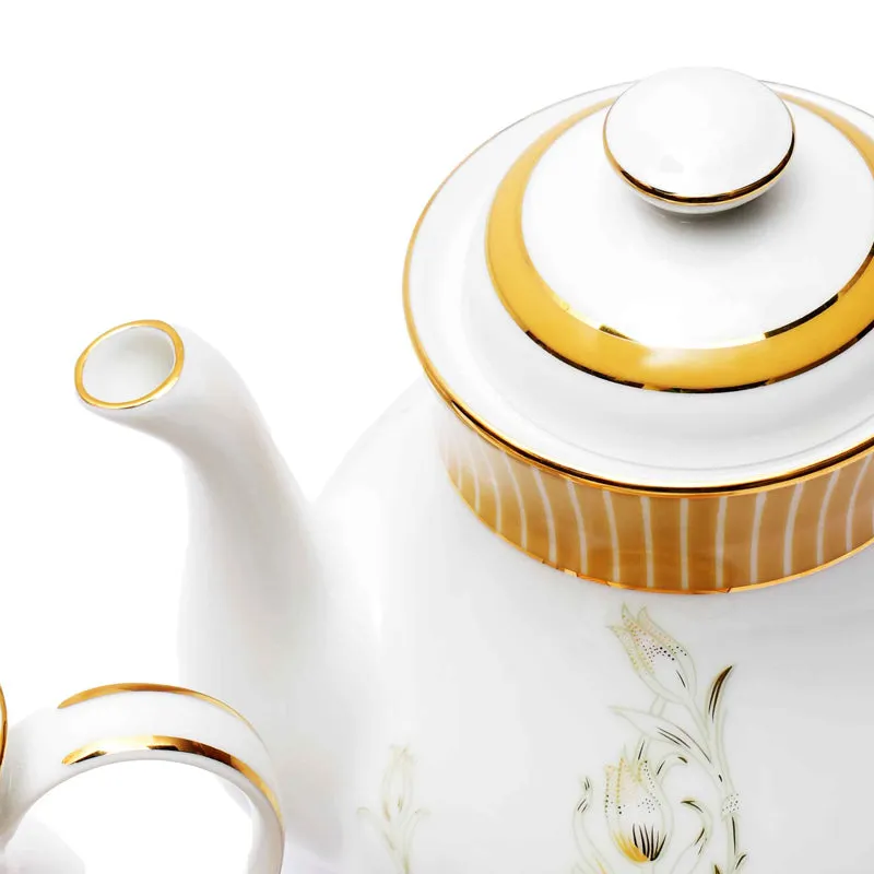 Gilded Iris 24k Gold Brushed Porcelain Tea Set With Tea Pot (Gold) - Seventeen Piece Set media 11
