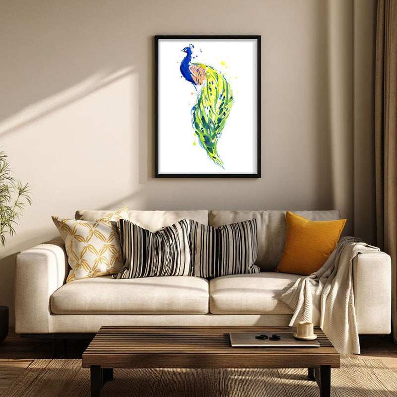 Feathery Peacock Archival Paper Wall Art With Frame