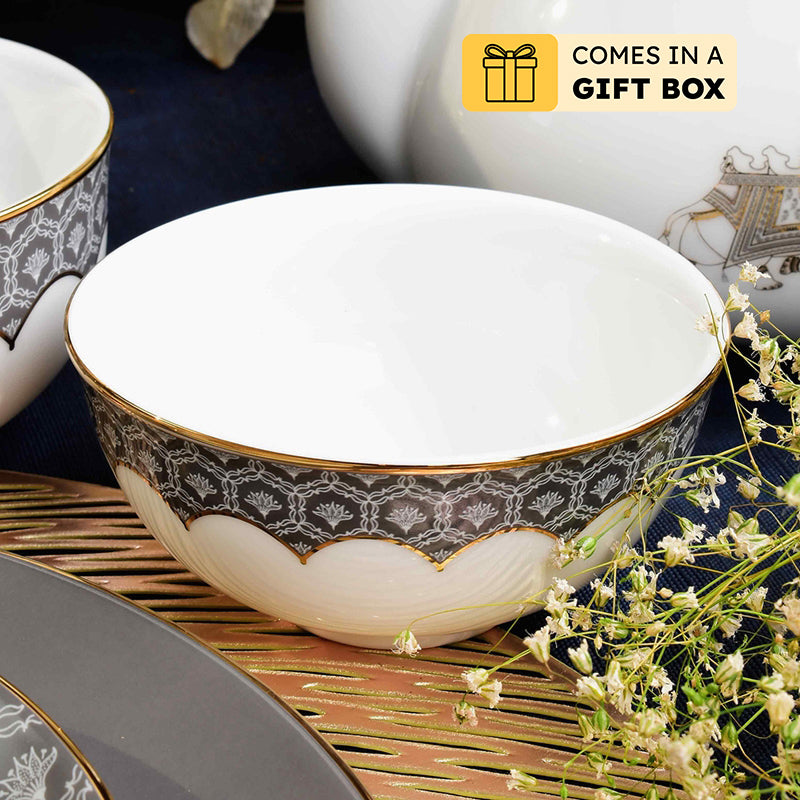 Gilded Legacy 24k Gold Brushed Porcelain Dinner Set (Grey) - 21 Piece Set