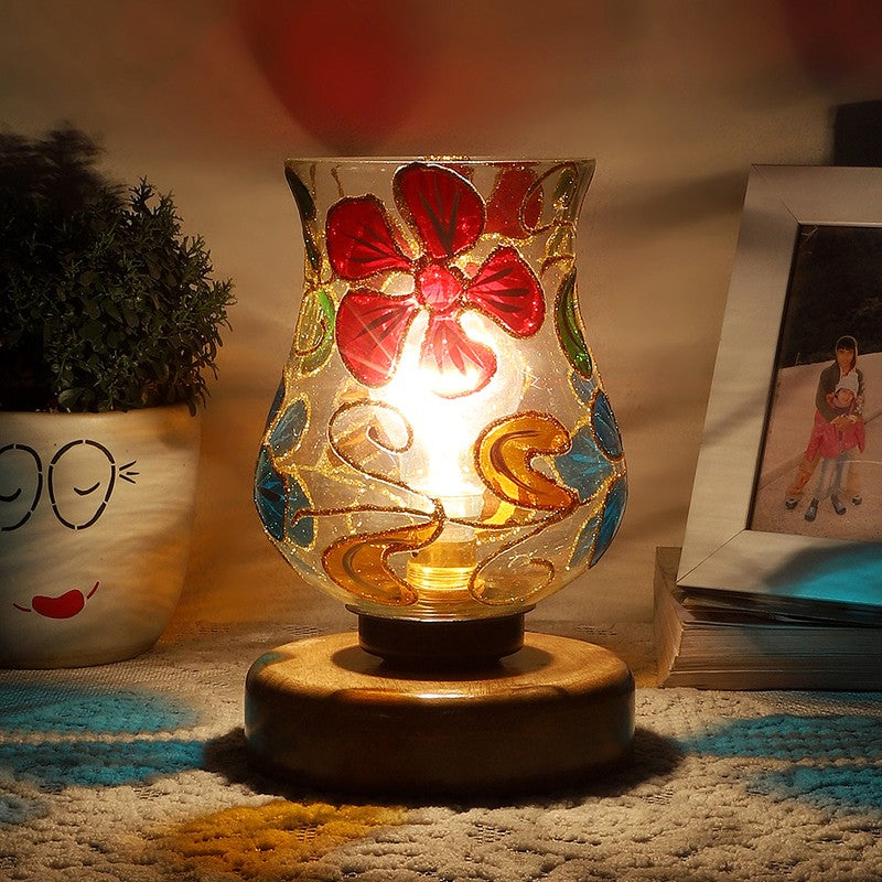 Crestaro Mosaic Glass Table Lamp With Wooden Base - Multicolor