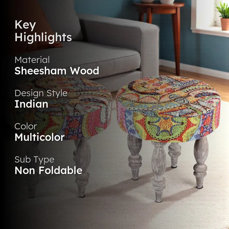 Sexon Sheesham Wooden Stools (Multicolor) - Set Of Two media 2