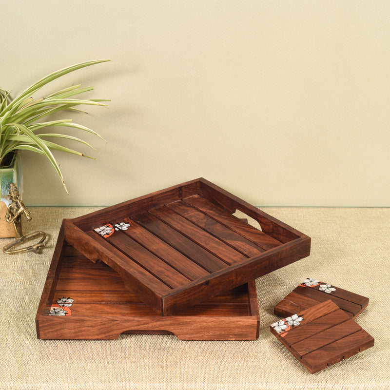 Elco Rosewood Serving Tray - Four Piece Set