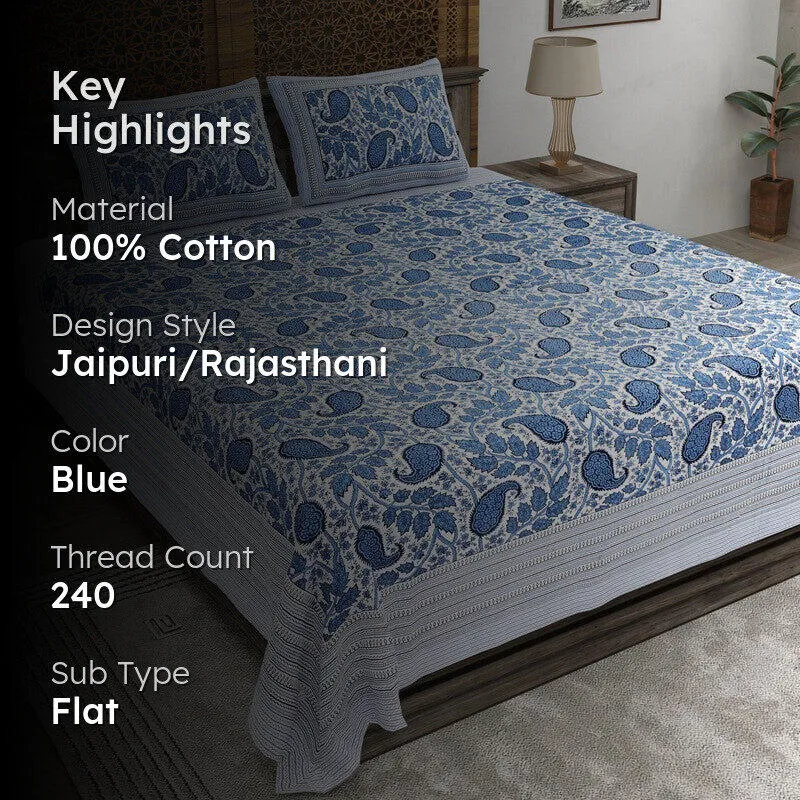 Shapea Cotton Bedsheet (Blue) - 240 TC media 2