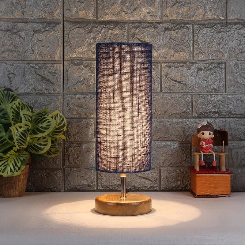 Hisha Wooden Table Lamp With Jute Shade - Blue,Brown media 1