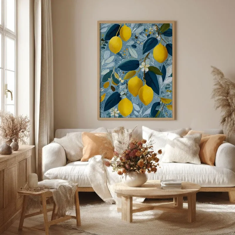 Zestara Lemon Branch Canvas Wall Painting With Brown Frame media 1