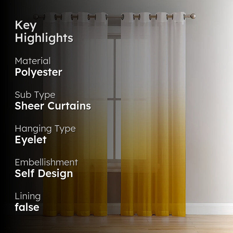 Ombrina Linen Texture Sheer Curtain (Yellow) - Set Of Two media 2