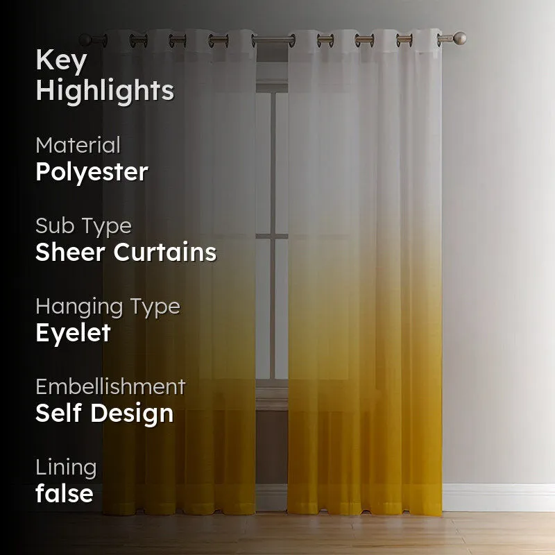Ombrina Linen Texture Sheer Curtain (Yellow) - Set Of Two media 2