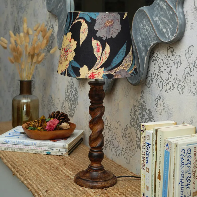 Nocturne Floral Wooden Base Cotton Table Lamp - Multicolor media 3