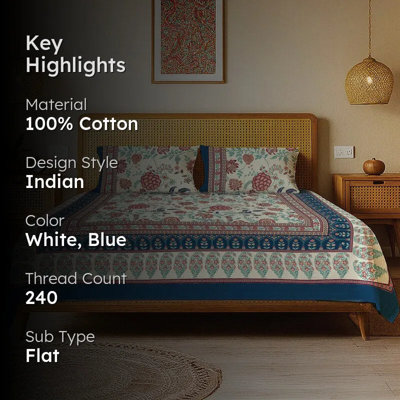 Urban Space Sukriti Traditional Cotton Bedsheet (Blue) - 240 TC media 2