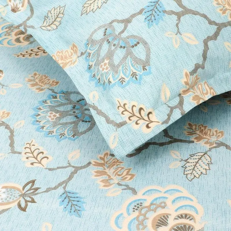 Swayam Light Blue Floral Cotton Bedsheet - 180 TC || Super Soft media 1