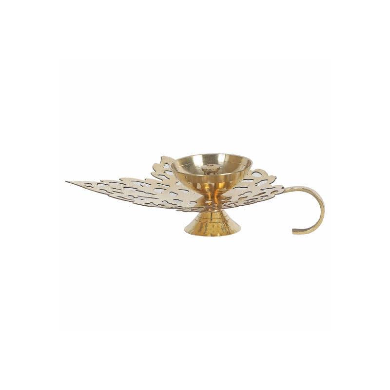 Leafy Brass Diya With Handle media 5
