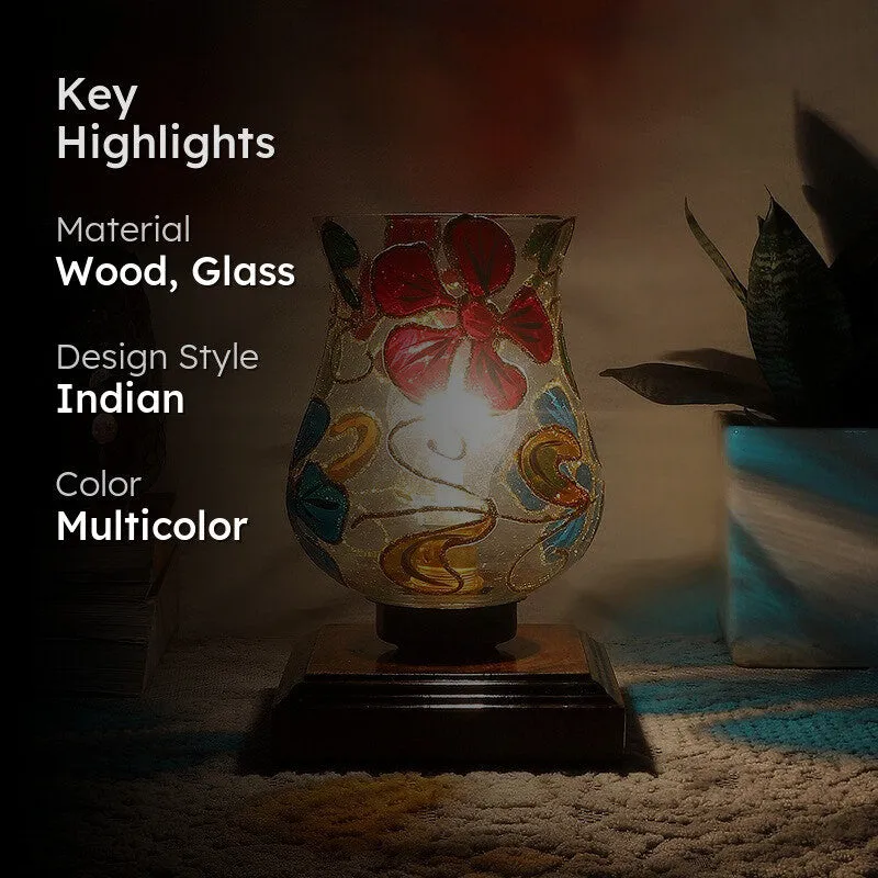 Glowelle Mosaic Glass Table Lamp With Wooden Base - Multicolor media 2