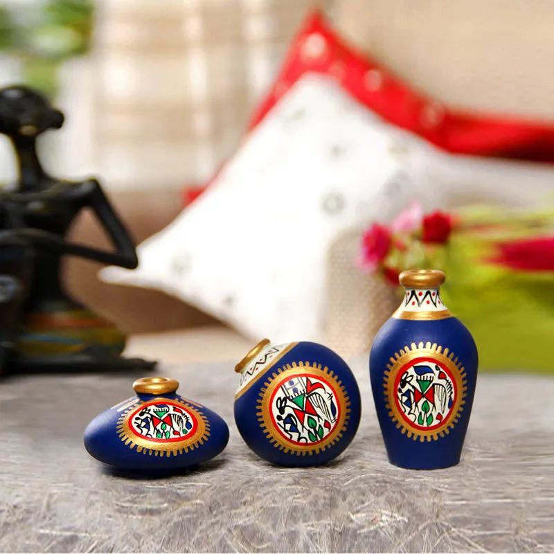 Jal Handpainted Terracotta Vase - Three Piece Set media 1