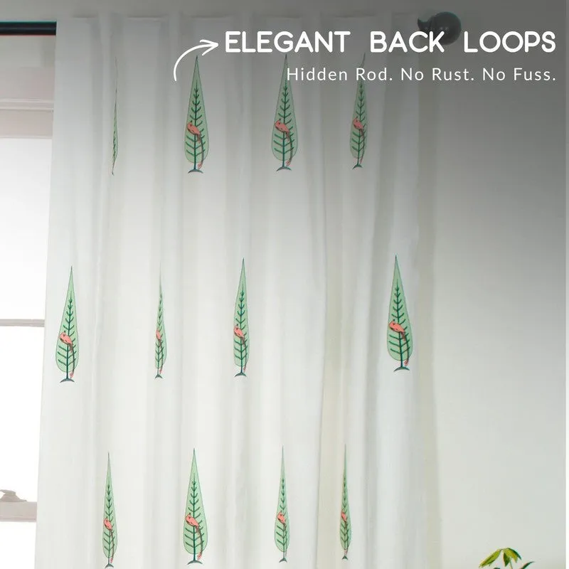 Coral Leafy Escape Cotton Room Darkening Curtains with tropical leaf print, print detail