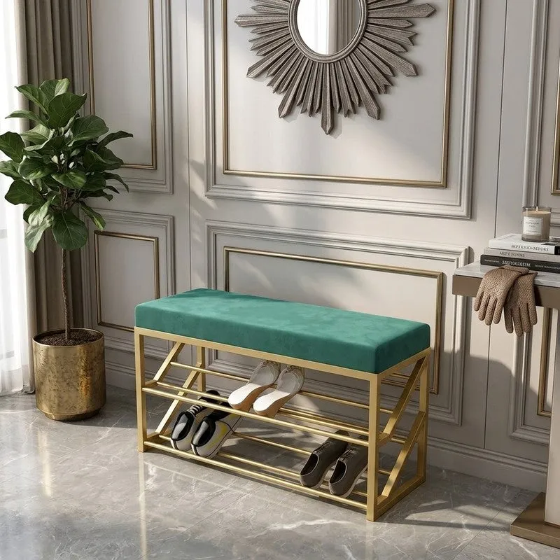 Foldable Metal Shoe Rack - Gold,Green media 1