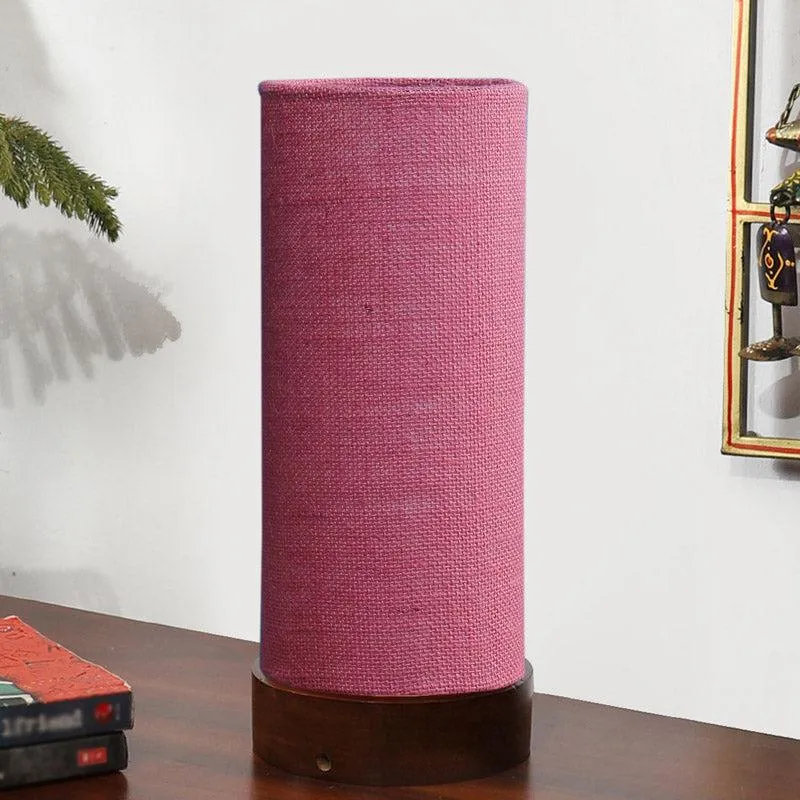 Jaala Tower Wooden Table Lamp With Jute Shade - Brown,Pink media 3