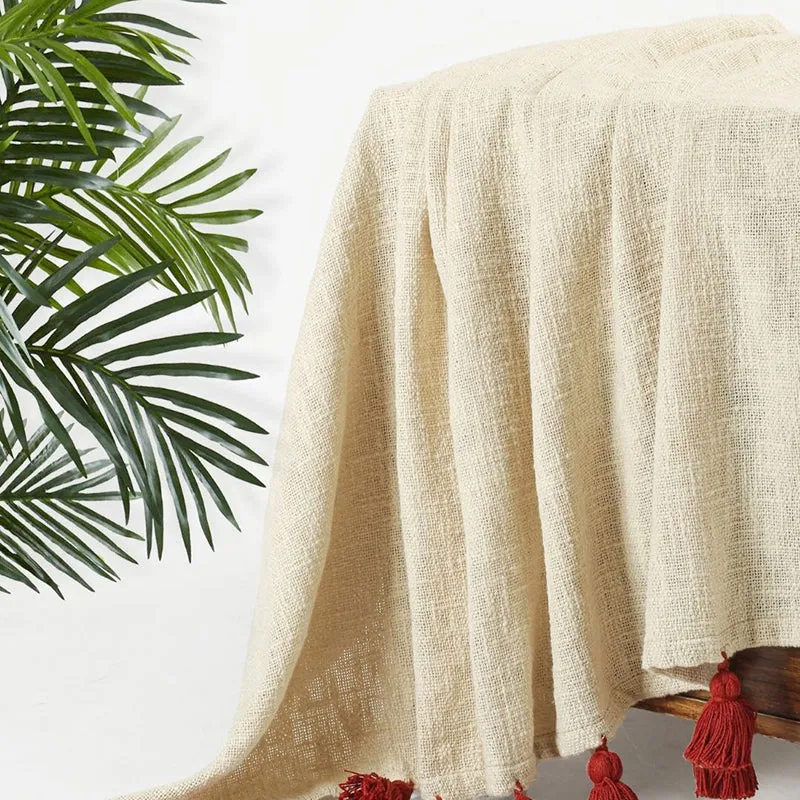 Tassura Tasselled Cotton Throw - Rust Red media 8