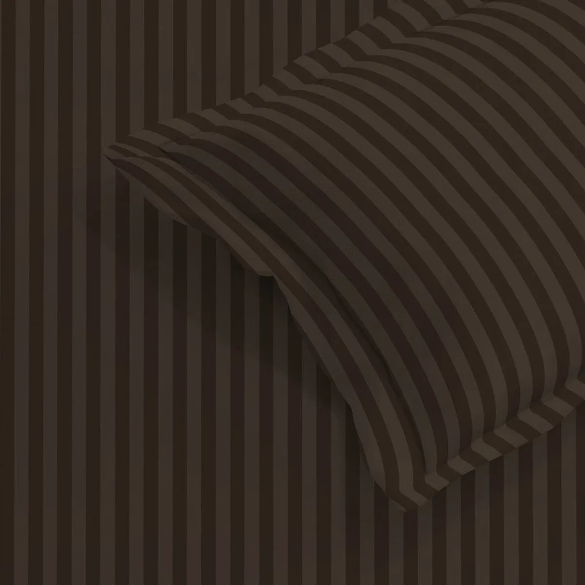 Close-up of brown striped glace cotton bedsheet fabric and pillow cover
