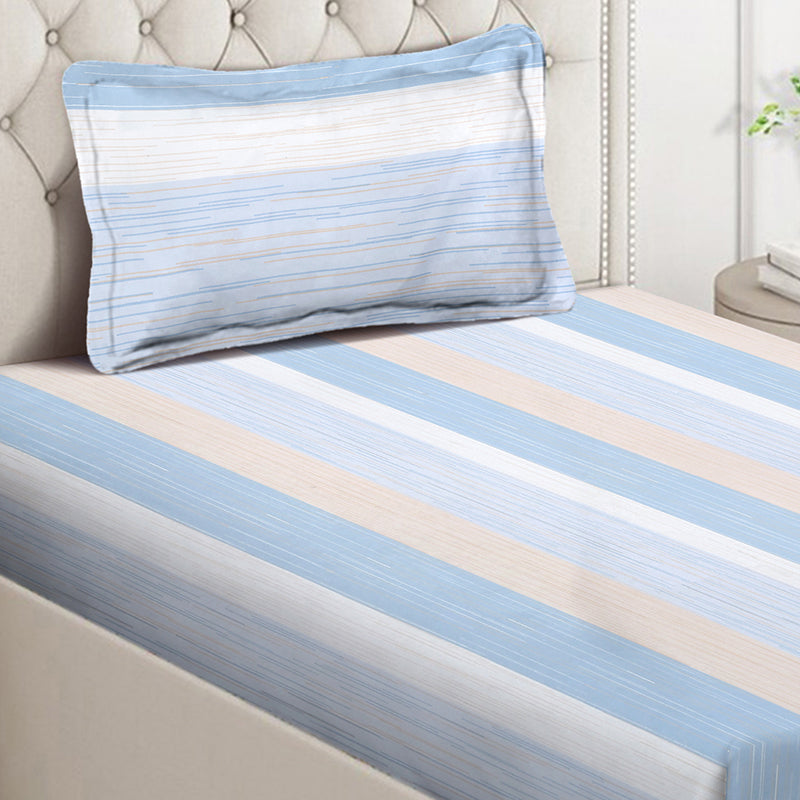 Sea Stripes Geometric PolyCotton Bedsheet  - 130 GSM media 4