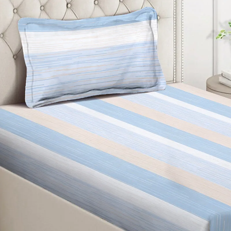 Sea Stripes Geometric PolyCotton Bedsheet - 130 GSM media 4