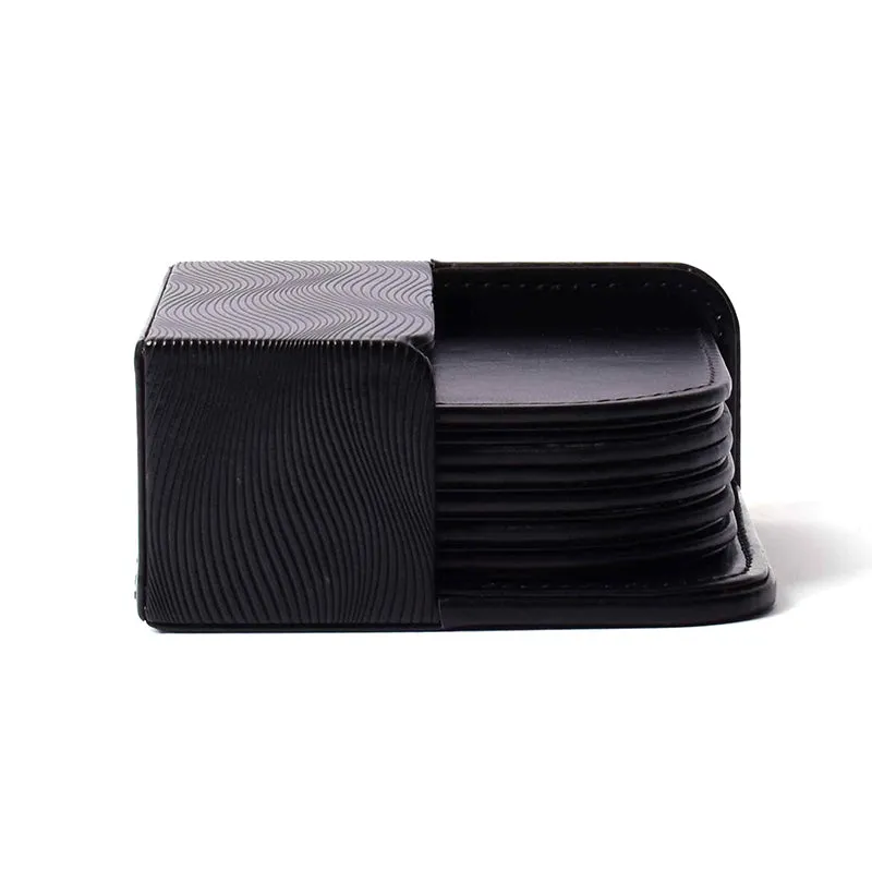 Veltrix Faux Leather Coaster (Black) - Seven Piece Set media 4