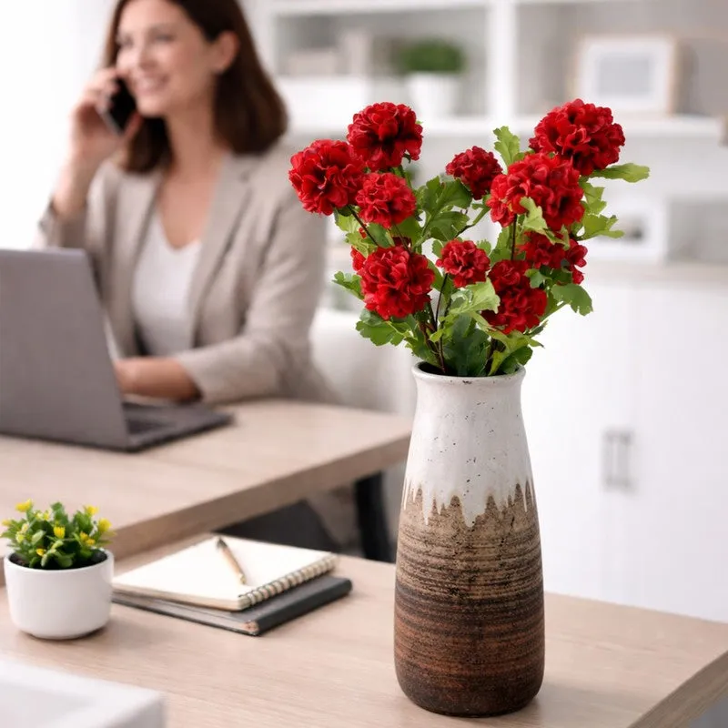 Rosvian Plastic Artificial Flower (Maroon) - Set Of Two media 5
