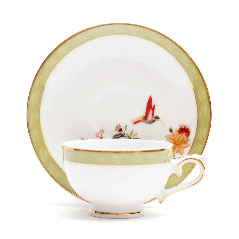 Painted Blooms 24k Gold Brushed Porcelain Tea Cup & Saucer (280 mL) - Set of Six media 4