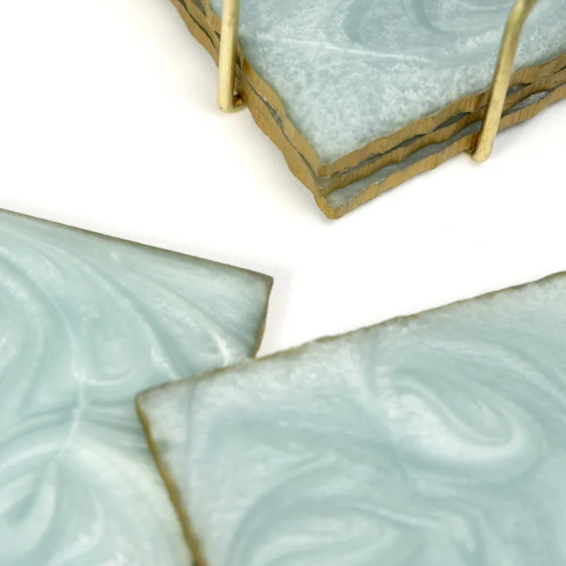 Nuxa Resin Coaster With Stand (Aqua) - Seven Piece Set media 4