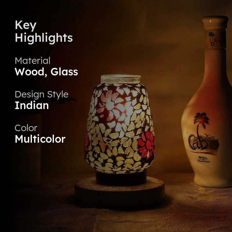 Lumashine Mosaic Glass Table Lamp With Wooden Base - Multicolor media 2