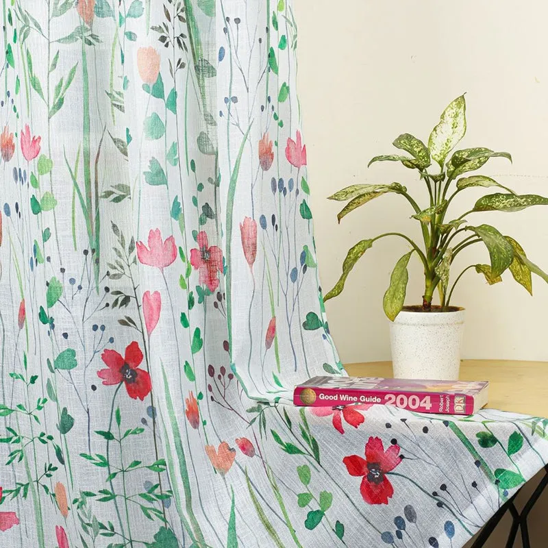 Aersica green red floral sheer curtain set of two, alternate hanging view