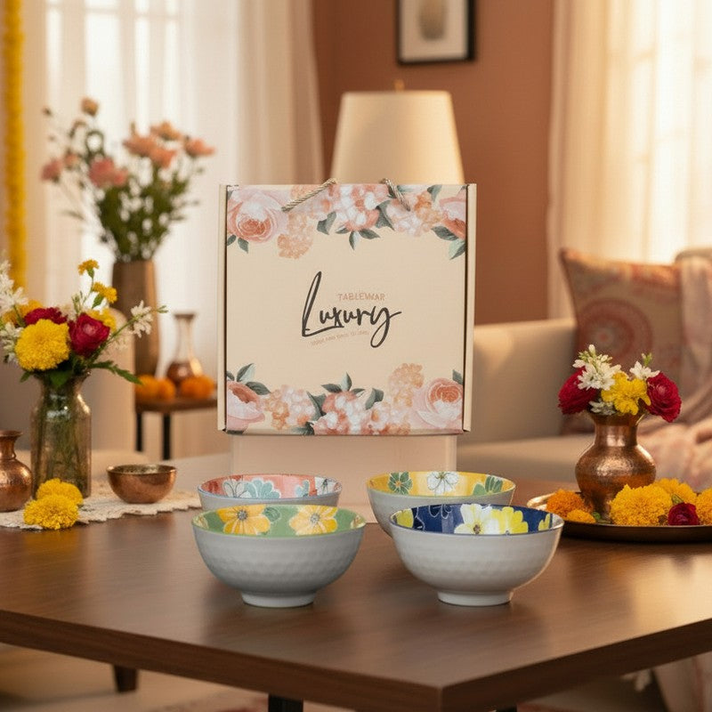 Aura Serve Ceramic Serving Bowls (400 mL Each) - Set Of Four