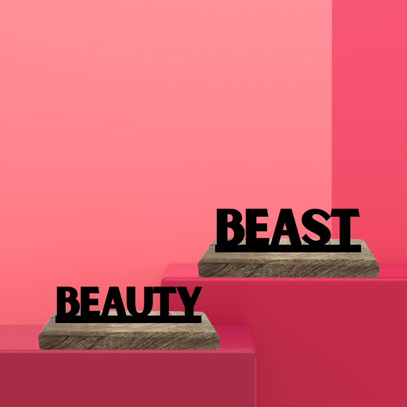 Beauty & Beast Typography Showpiece - Set Of Two