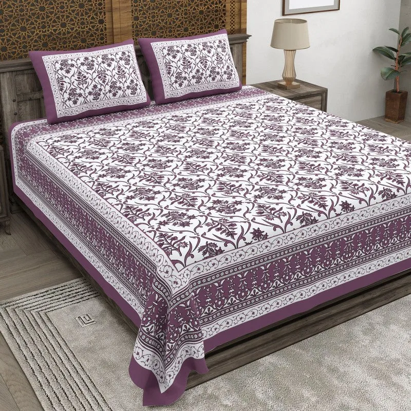 Artio Cotton Bedsheet (Purple,White) - 240 TC media 1